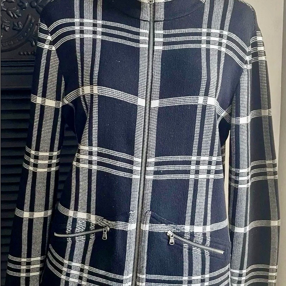 Ralph Lauren Black and White Zippered Plaid Blazer